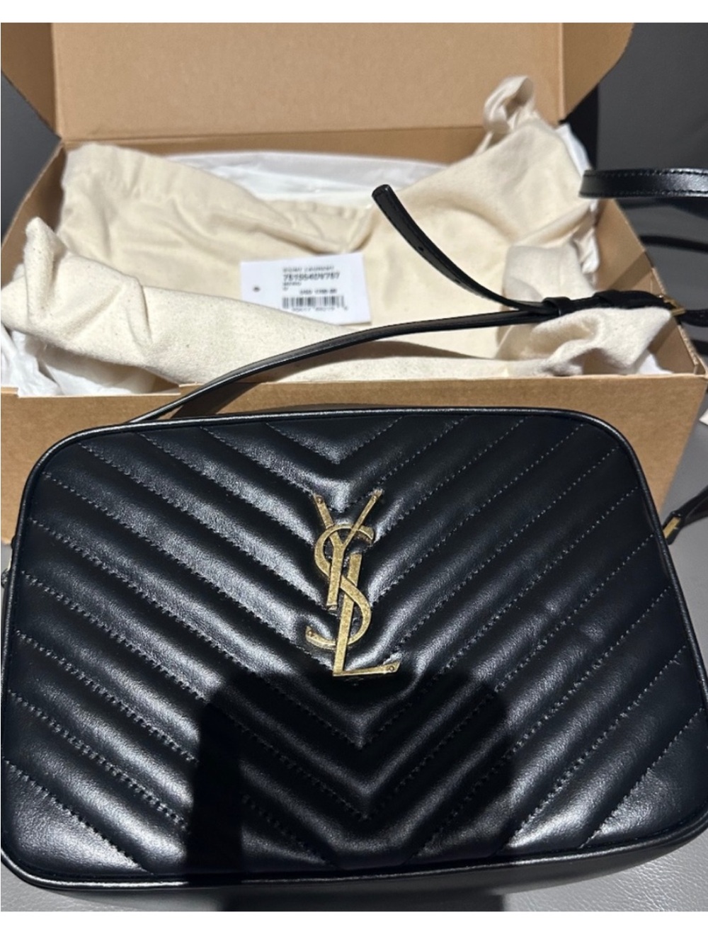 Yves Saint Laurent Black Quilted Camera Crossbody with Gold YSL Emblem